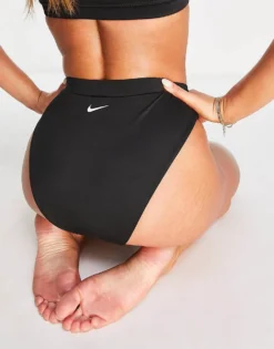 Nike Swimming Essentials High Waist Bikini Bottoms In Black For Women