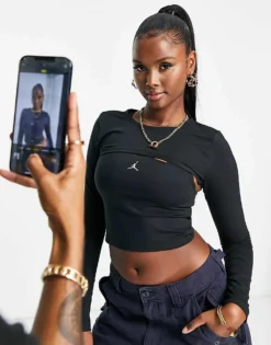 Jordan Sport 2 In 1 Long Sleeve Top In Black For Women