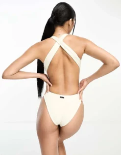 Nike Swimming Elevated Essentials Ribbed Crossback Swimsuit In White For Women -Nike Fashion Sales 204376667 2