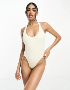 Nike Swimming Elevated Essentials Ribbed Crossback Swimsuit In White For Women -Nike Fashion Sales 204376667 4