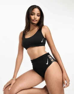 Nike Swimming Icon Sneakerkini High Waist Cheeky Bikini Bottoms In Black For Women
