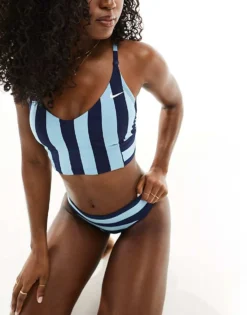 Nike Swimming Statement Stripe V-neck Bikini Top In Midnight Navy For Women -Nike Fashion Sales 205897173 3