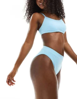Nike Swimming Essential High Waist Bikini Bottoms In Aquarius Blue For Women