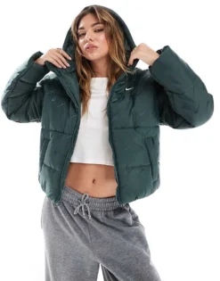 Nike Essential Crop Puffer In Green For Women Dark Green