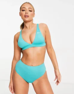 Nike Swimming High Waist Cheeky Bottom In Blue With Matching Set